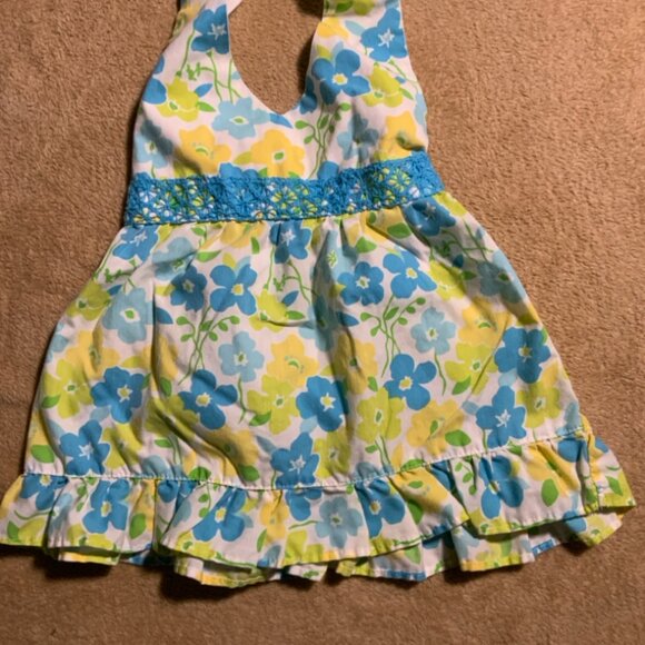 Vtg Park Bench Kids Sz 24 months Blue Yellow White Floral Halter‎ Sundress (D) - Picture 3 of 7